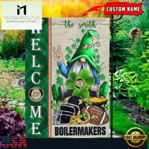 Custom Name Purdue Boilermakers Happy St. Patrick's Day Shamrock House And Garden Flag
