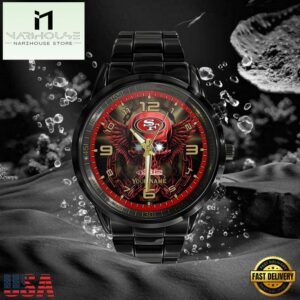 Custom Name San Francisco 49ers NFL 3D Men Black Stainless Steel Watch Gift For Fans