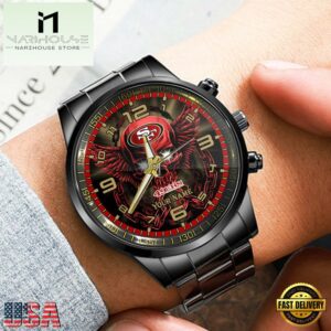 Custom Name San Francisco 49ers NFL 3D Men Black Stainless Steel Watch Gift For Fans