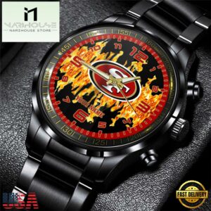 Custom Name San Francisco 49ers NFL 3D Men Black Stainless Steel Watch Gift For Fans
