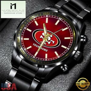 Custom Name San Francisco 49ers NFL Black Stainless Steel Watch Gifts For Fans