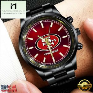 Custom Name San Francisco 49ers NFL Black Stainless Steel Watch Gifts For Fans