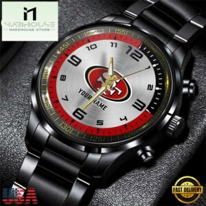 Custom Name San Francisco 49ers NFL Black Stainless Steel Watch Gifts For Fans