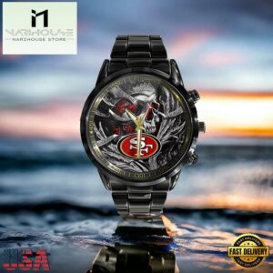 Custom Name San Francisco 49ers NFL Men Black Stainless Steel Watch Gift For Fans
