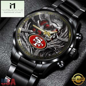 Custom Name San Francisco 49ers NFL Men Black Stainless Steel Watch Gift For Fans