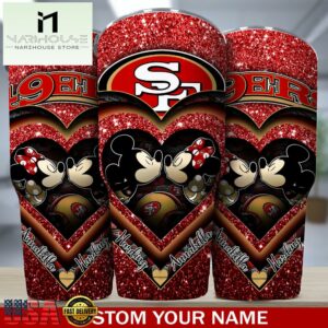 Custom Name San Francisco 49ers NFL Mickey Minnie Couple Valentine Day Tumbler