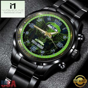 Custom Name Seattle Seahawks NFL 3D Men Black Stainless Steel Watch Gift For Fans