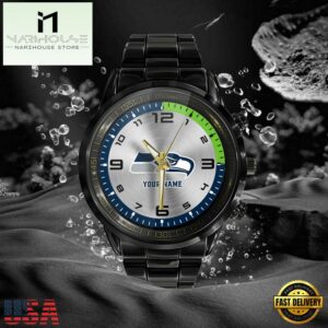 Custom Name Seattle Seahawks NFL Black Stainless Steel Watch Gifts For Fans