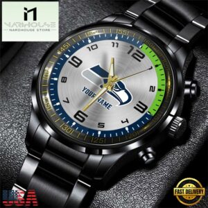 Custom Name Seattle Seahawks NFL Black Stainless Steel Watch Gifts For Fans