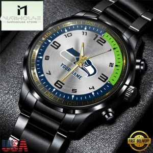 Custom Name Seattle Seahawks NFL Black Stainless Steel Watch Gifts For Fans