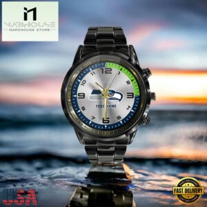 Custom Name Seattle Seahawks NFL Black Stainless Steel Watch Gifts For Fans