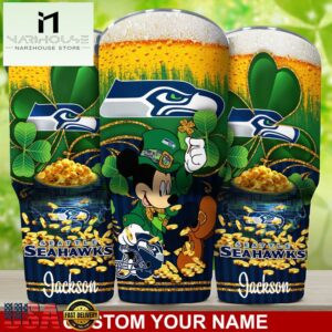 Custom Name Seattle Seahawks NFL Irish Mickey Patrick Day Tumbler