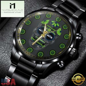 Custom Name Seattle Seahawks NFL Men Black Stainless Steel Watch Gift For Fans