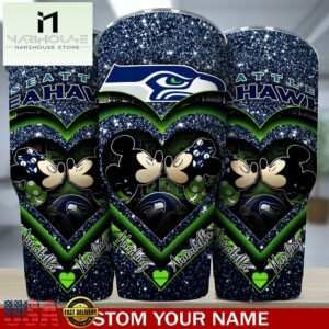 Custom Name Seattle Seahawks NFL Mickey Minnie Couple Valentine Day Tumbler