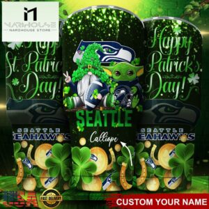 Custom Name Seattle Seahawks NFL Shamrock Happy Patrick Day Tumbler