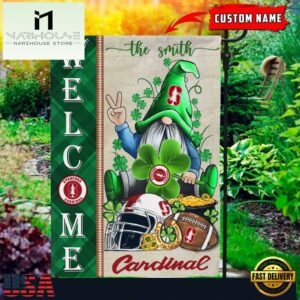 Custom Name Stanford Cardinal Happy St. Patrick's Day Shamrock House And Garden Flag