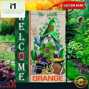Custom Name Syracuse Orange Happy St. Patrick's Day Shamrock House And Garden Flag