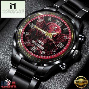 Custom Name Tampa Bay Buccaneers NFL 3D Men Black Stainless Steel Watch Gift For Fans