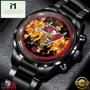 Custom Name Tampa Bay Buccaneers NFL 3D Men Black Stainless Steel Watch Gift For Fans