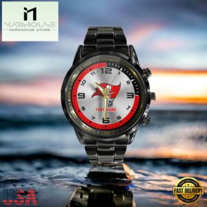 NFL Custom Name Tampa Bay Buccaneers Black Stainless Steel Watch Gifts For Fans 6 Custom Name Tampa Bay Buccaneers NFL Black Stainless Steel Watch Gifts For Fans