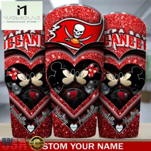 Custom Name Tampa Bay Buccaneers NFL Mickey Minnie Couple Valentine Day Tumbler