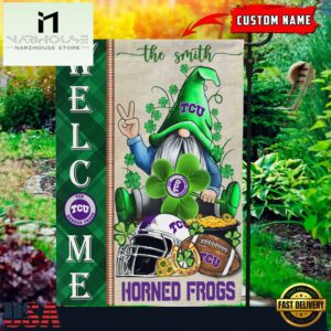 Custom Name TCU Horned Frogs Happy St. Patrick's Day Shamrock House And Garden Flag