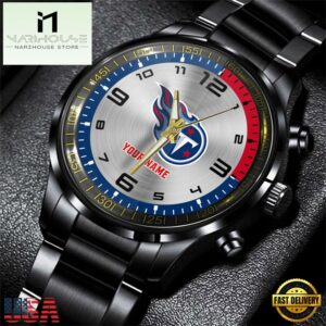 Custom Name Tennessee Titans NFL Black Stainless Steel Watch Gifts For Fans