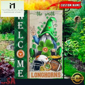 Custom Name Texas Longhorns Happy St. Patrick's Day Shamrock House And Garden Flag