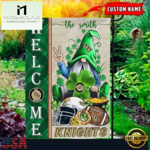 Custom Name UCF Knights Happy St. Patrick's Day Shamrock House And Garden Flag
