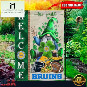 Custom Name UCLA Bruins Happy St. Patrick's Day Shamrock House And Garden Flag