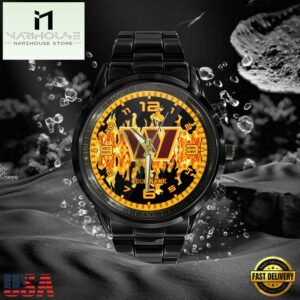 Custom Name Washington Commanders NFL 3D Men Black Stainless Steel Watch Gift For Fans
