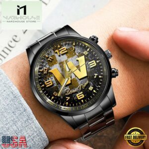 Custom Name Washington Commanders NFL 3D Men Black Stainless Steel Watch Gift For Fans