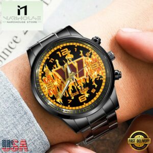 Custom Name Washington Commanders NFL 3D Men Black Stainless Steel Watch Gift For Fans