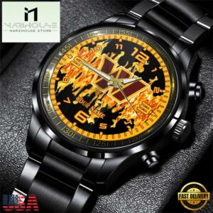 Custom Name Washington Commanders NFL 3D Men Black Stainless Steel Watch Gift For Fans
