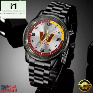 Custom Name Washington Commanders NFL Black Stainless Steel Watch Gifts For Fans