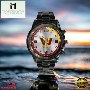 Custom Name Washington Commanders NFL Black Stainless Steel Watch Gifts For Fans