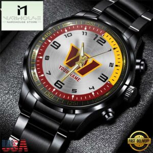 Custom Name Washington Commanders NFL Black Stainless Steel Watch Gifts For Fans