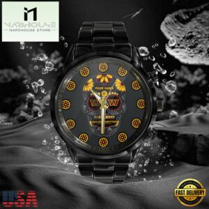 Custom Name Washington Commanders NFL Men Black Stainless Steel Watch Gift For Fans