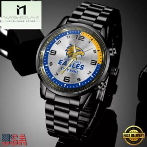 Custom Name West Coast Eagles AFL Special Black Stainless Steel Watch Gifts For Fans