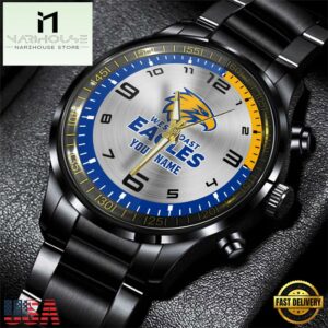 Custom Name West Coast Eagles AFL Special Black Stainless Steel Watch Gifts For Fans
