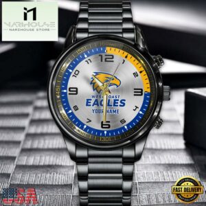 Custom Name West Coast Eagles AFL Special Black Stainless Steel Watch Gifts For Fans