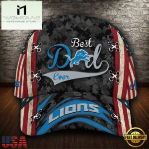 Custom NFL Detroit Lions Best Dad USA Flag All Over Print 3D Baseball Cap
