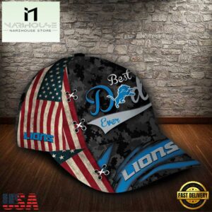 Custom NFL Detroit Lions Best Dad USA Flag All Over Print 3D Baseball Cap