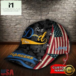 Custom Name NFL Los Angeles Chargers Best Dad USA Flag Baseball Cap 6 Custom NFL Los Angeles Chargers Best Dad USA Flag All Over Print 3D Baseball Cap