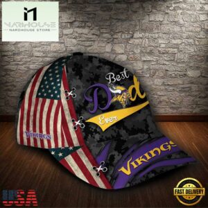 Custom NFL Minnesota Vikings Best Dad USA Flag All Over Print 3D Baseball Cap