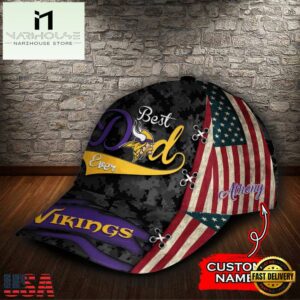 Custom NFL Minnesota Vikings Best Dad USA Flag All Over Print 3D Baseball Cap