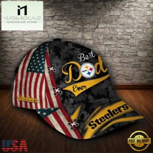 Custom NFL Pittsburgh Steelers Best Dad USA Flag All Over Print 3D Baseball Cap