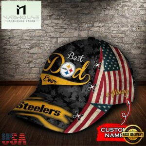 Custom NFL Pittsburgh Steelers Best Dad USA Flag All Over Print 3D Baseball Cap