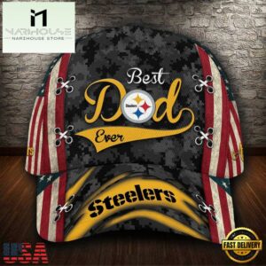 Custom NFL Pittsburgh Steelers Best Dad USA Flag All Over Print 3D Baseball Cap