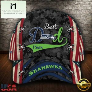 Custom NFL Seattle Seahawks Best Dad USA Flag All Over Print 3D Baseball Cap